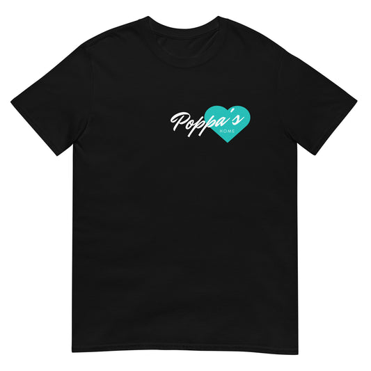 Short-Sleeve Unisex Teal Heart Poppa’s Home Black T-Shirt