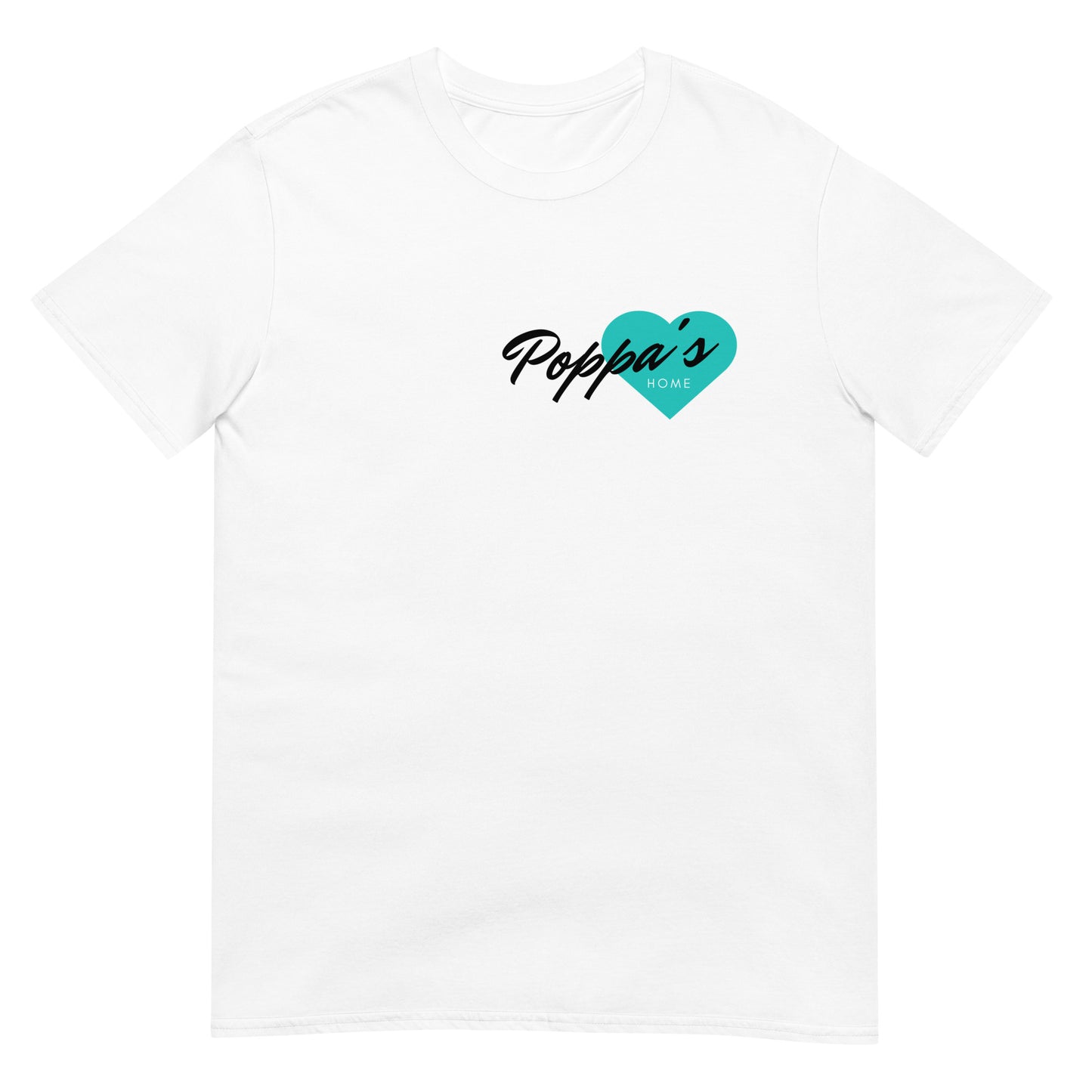 Short-Sleeve Unisex Teal Heart Poppa’s Home White T-Shirt