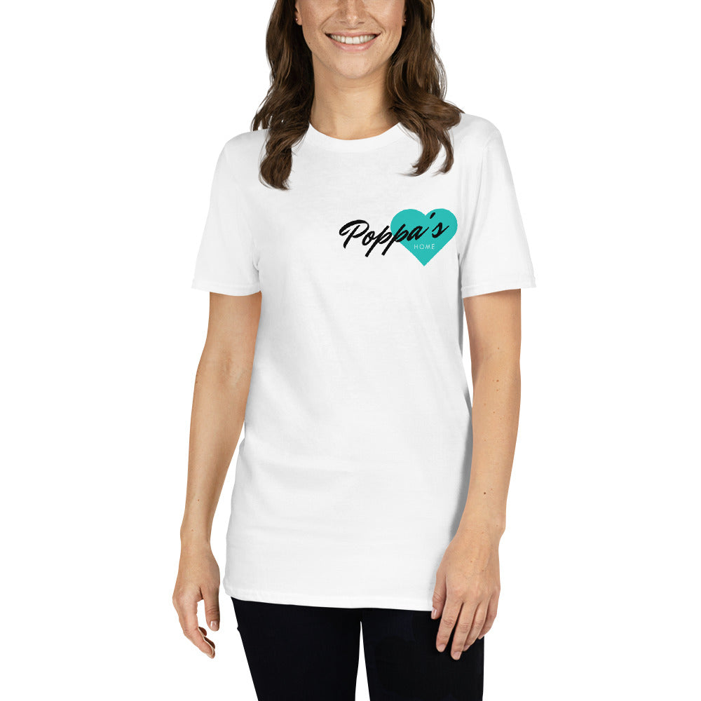 Short-Sleeve Unisex Teal Heart Poppa’s Home White T-Shirt