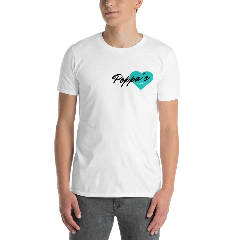 Short-Sleeve Unisex Teal Heart Poppa’s Home White T-Shirt